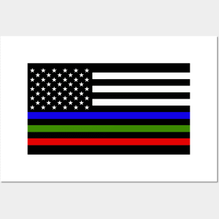 American Flag Thin Blue Green Red Line Posters and Art